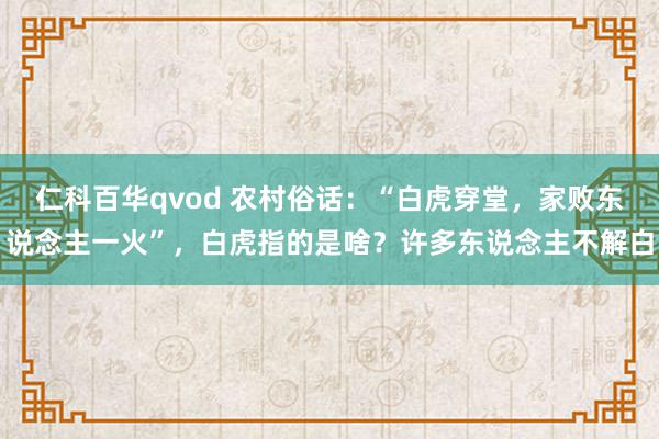 仁科百华qvod 农村俗话：“白虎穿堂，家败东说念主一火”，白虎指的是啥？许多东说念主不解白