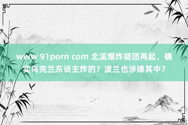 www 91porn com 北溪爆炸疑团再起，确实乌克兰东谈主炸的？波兰也涉嫌其中？